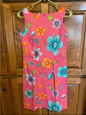 Evan Picone Coral Pink Floral Sleeveless Shift Dress